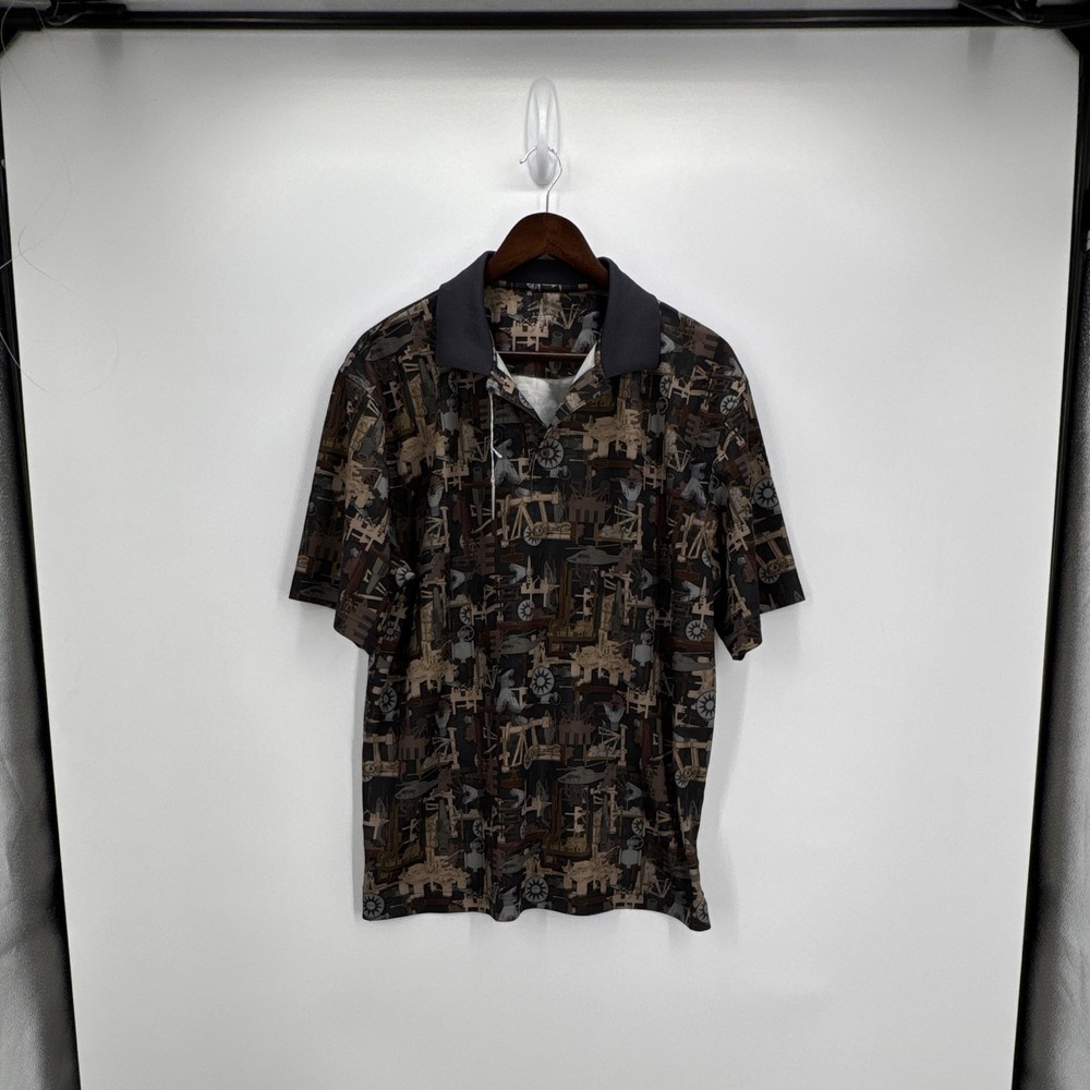 Tri-Mountain Mens L Oilfield Graphic Print Polo Shirt Short Sleeve Polyester